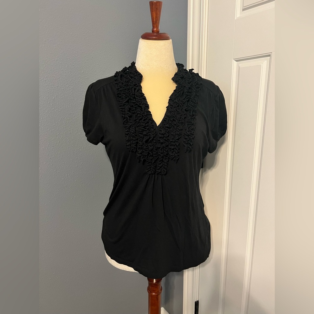 LOFT Black Ruffled Blouse with Elegant Details